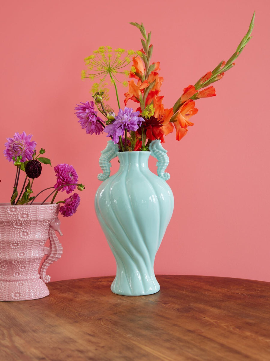 Large Seahorse Ceramic Vase - Mint