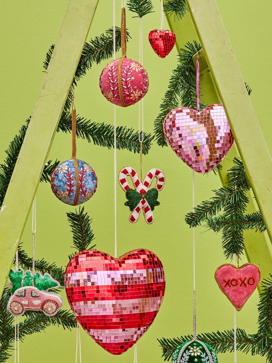 Heart Disco Ball in Pink and Red Stripe