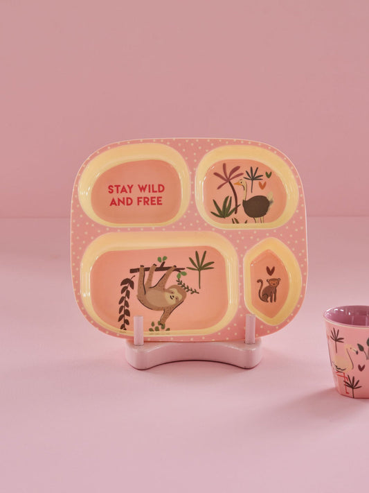 4 Room Section Plate - Pink Jungle Animals