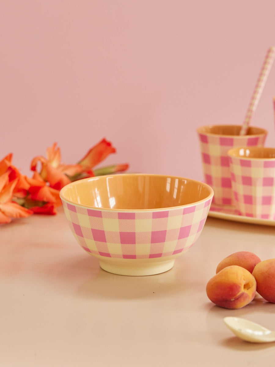 Melamine Bowl - Pink - Check it out Print