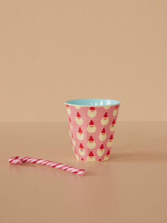 Medium Melamine Cup - Soft Pink - Santa Baby Print