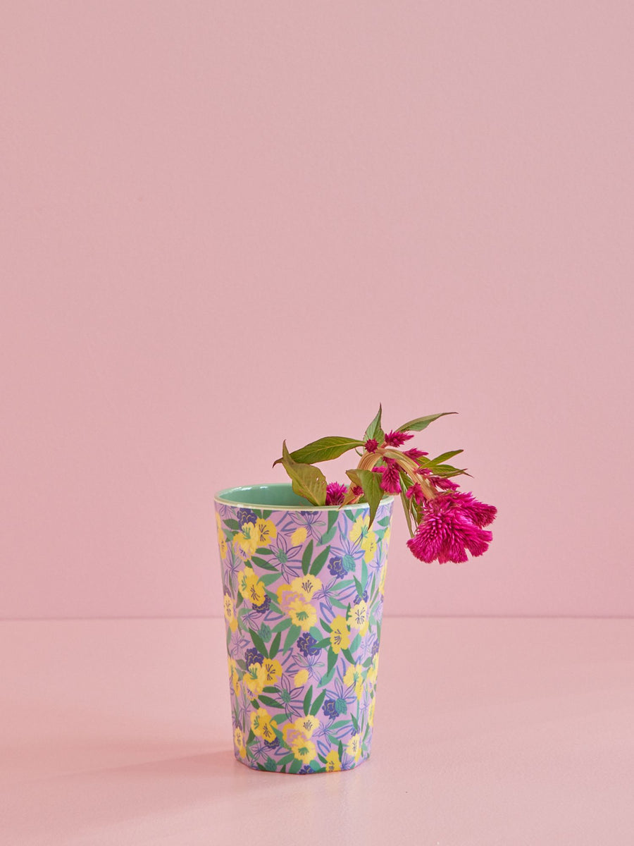 Melamine Cup in Fancy Pansy Print - Tall