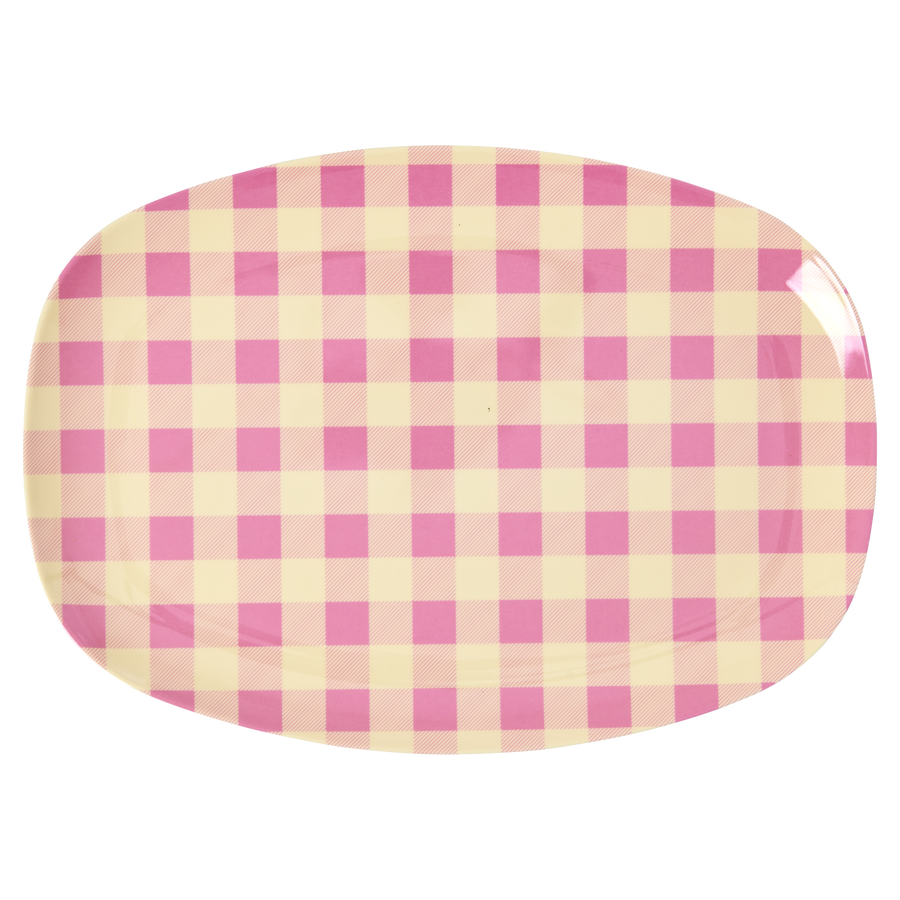 Melamine Rectangular Plate - Pink - Check it out Print