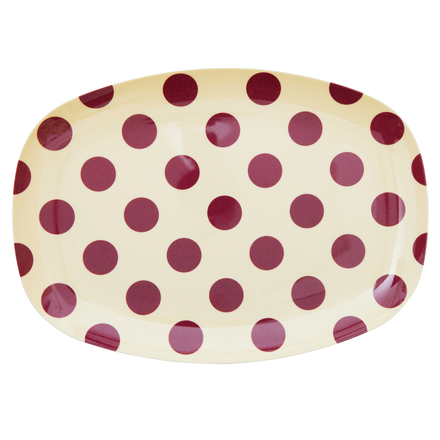 Melamine Rectangular Plate in Maroon Dots Print