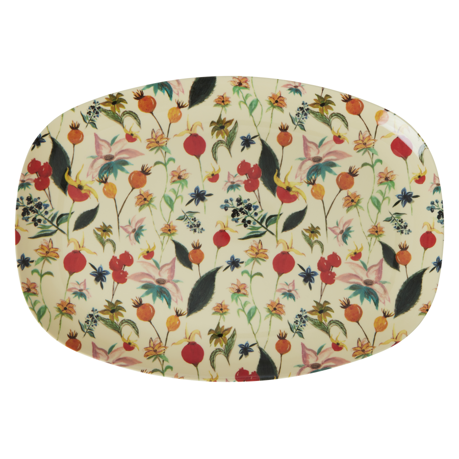 Melamine Rectangular Plate - Winter Rosebuds Print