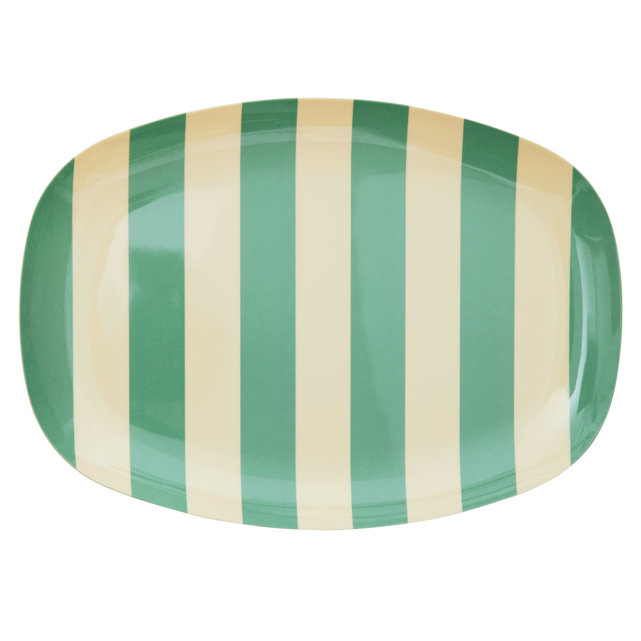Melamine Rectangular Plate in Green Stripe print