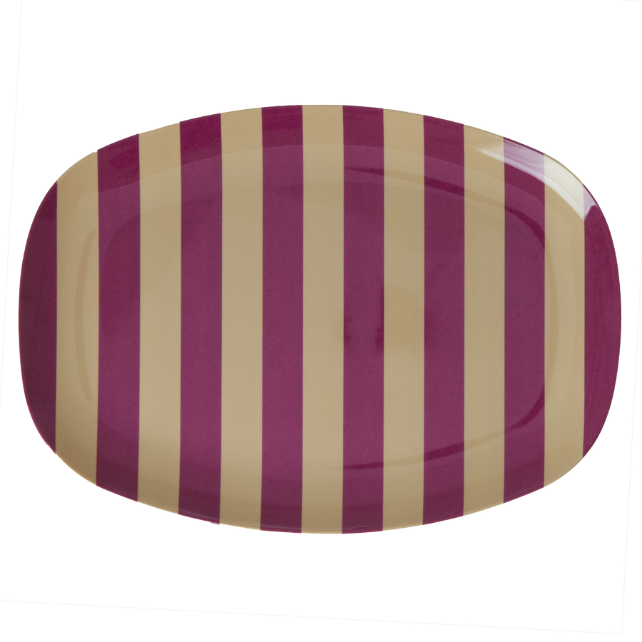 Melamine Rectangular Plate - Plum Stripes Print