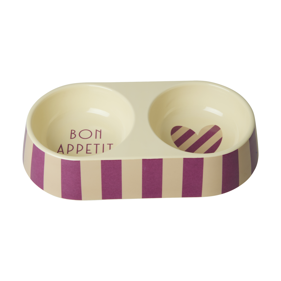 Melamine Pet Bowl for Food and Water - striped heart