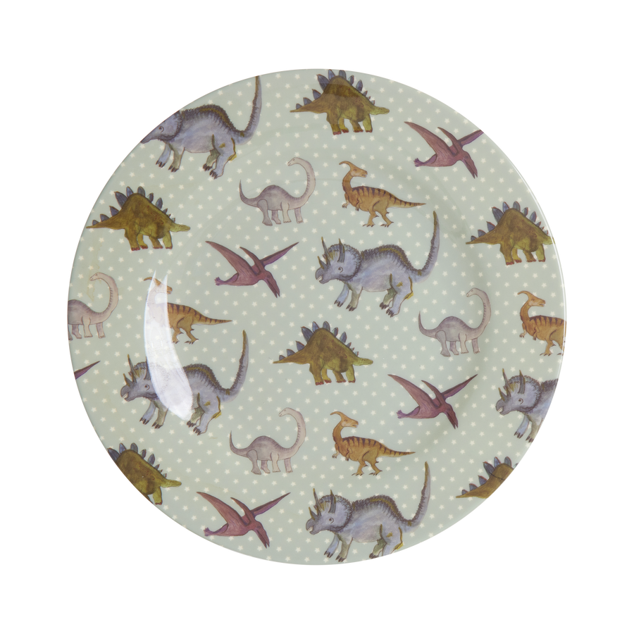 Round Melamine Lunch Plate - New Dino Print