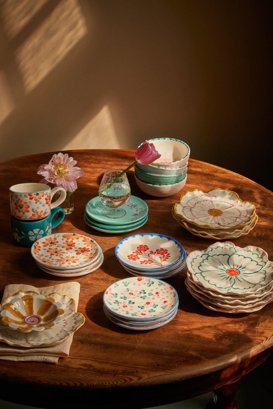 Ceramic Cake Plate  - Pink - Hand Painted Flowers