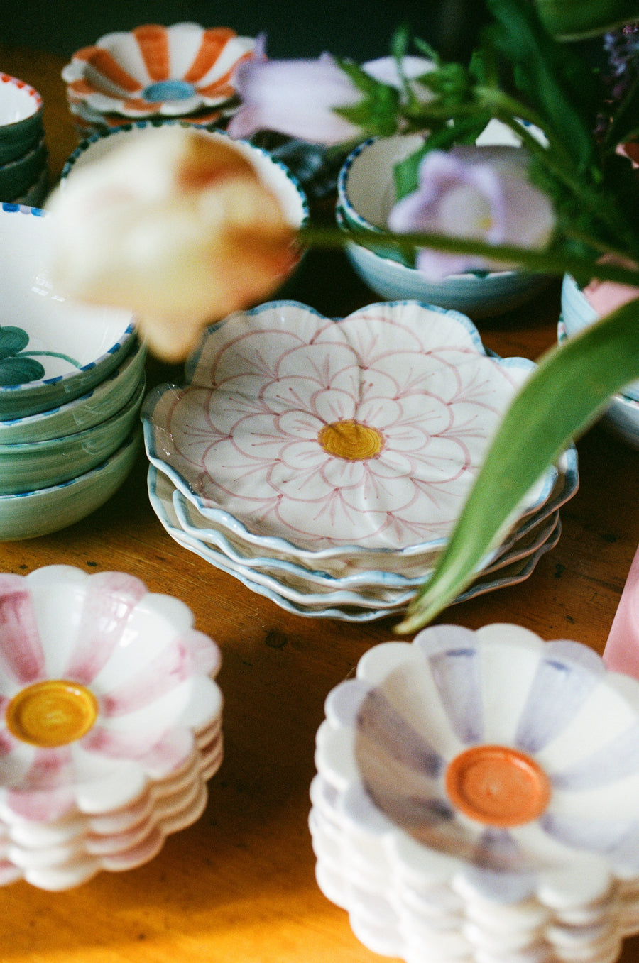 Small Ceramic Dipping Bowl  - Lavender  - Hand Painted Stripes