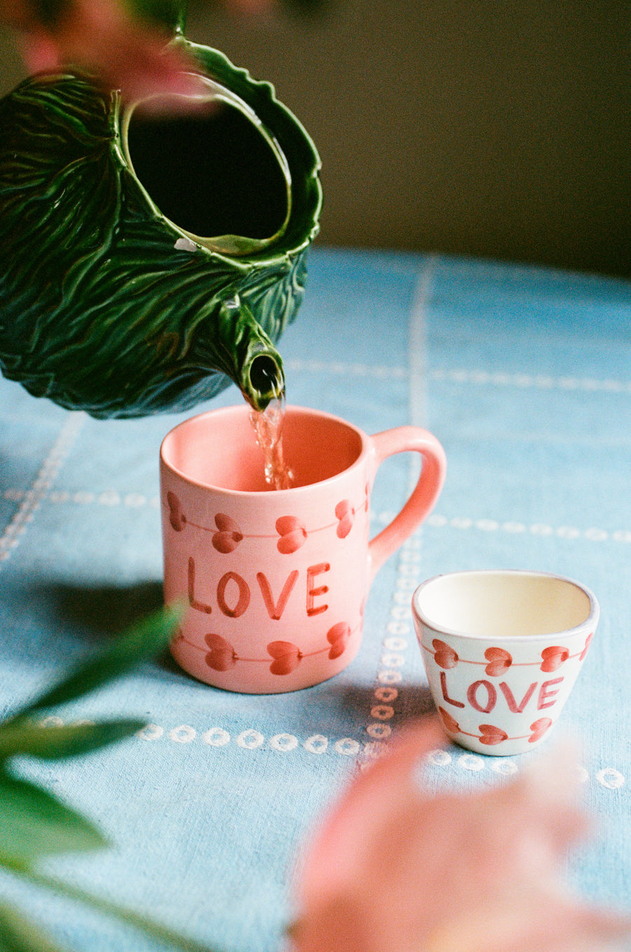 Small Oval Ceramic Espresso Cup - Cream - Hand Painted Love