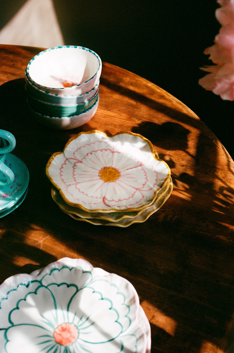 Flower Ceramic Side Plate  - Pink - Hand Painted