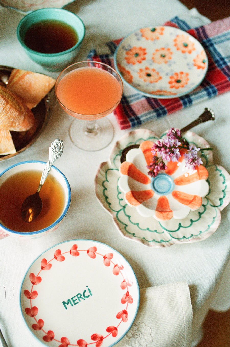 Ceramic Cake Plate - Cream- Hand Painted Merci