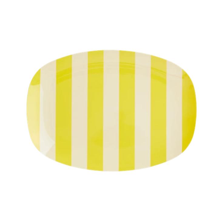 Melamine Rectangular Small Plate with Yellow Stripe Print