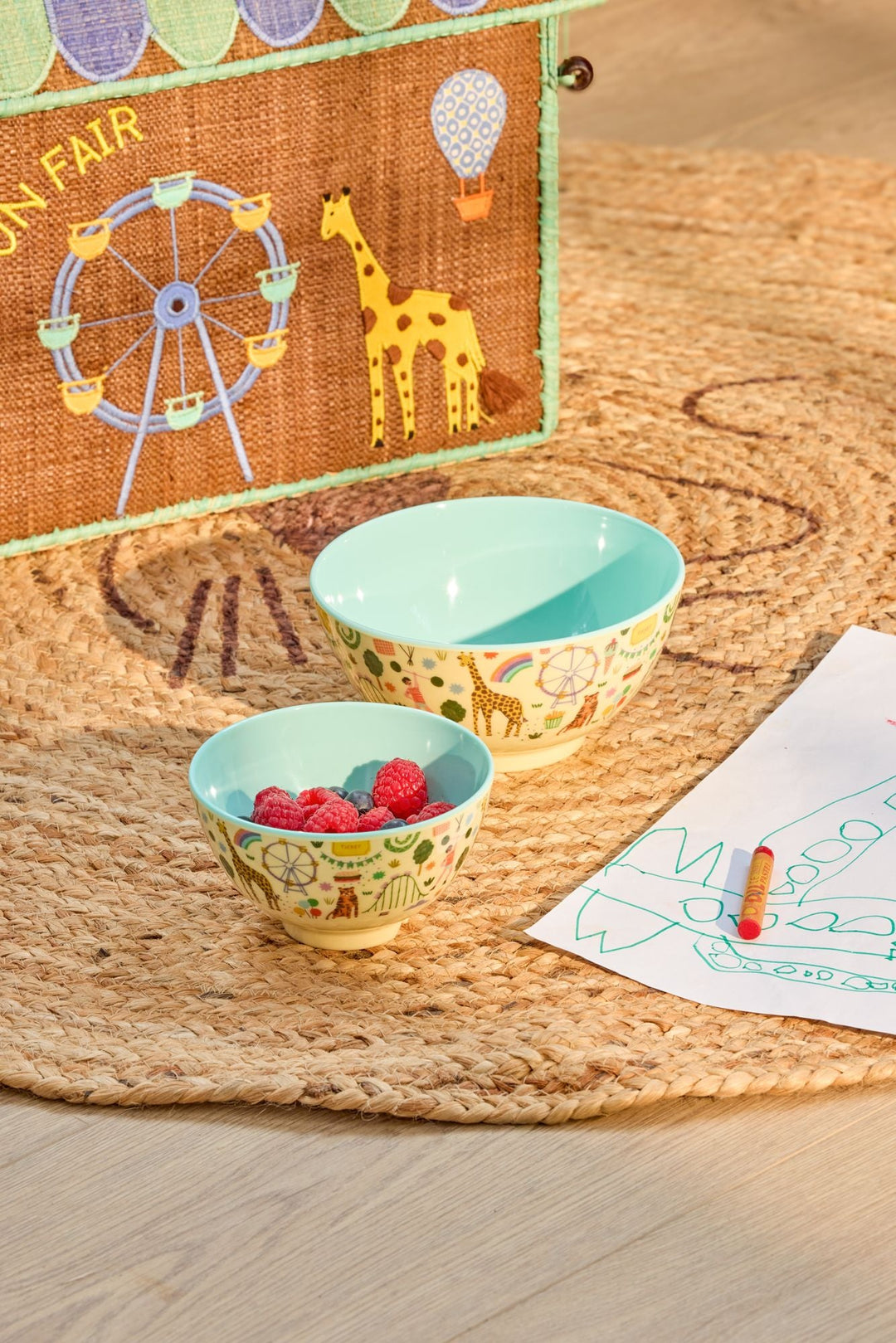 Medium Melamine Bowl - Mint Fun Fair Print