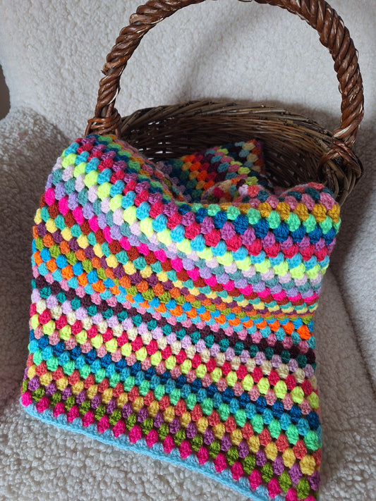 Bright & Bold Random Stripe Granny Stitch Crochet Baby Blanket – Handmade by Denise