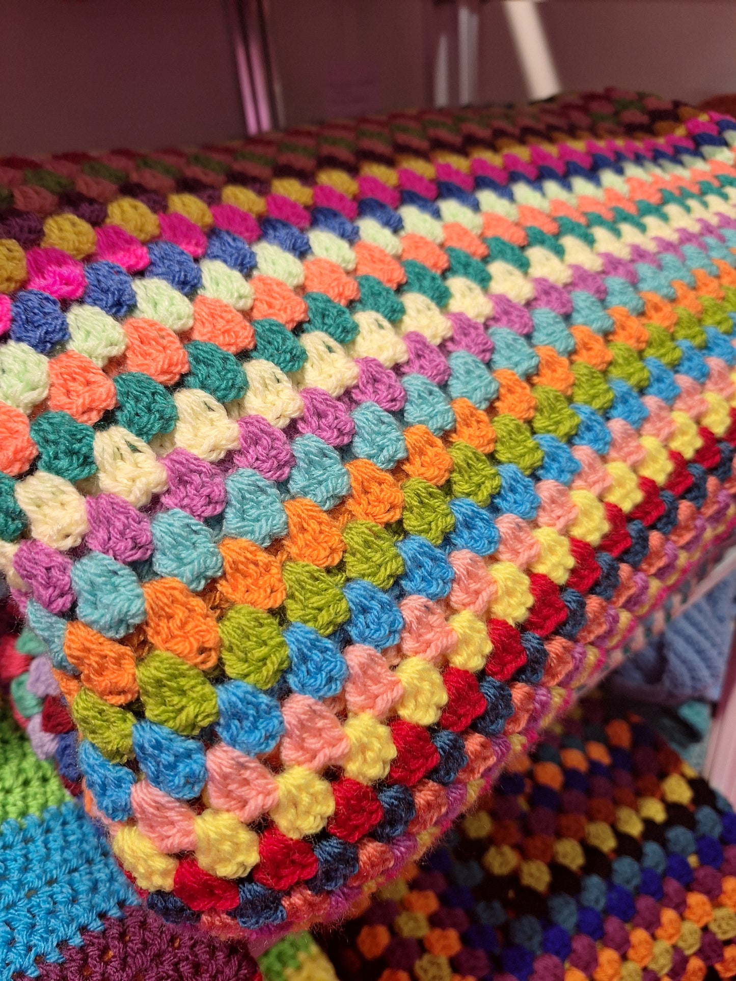 Bright & Bold Random Stripe Granny Stitch Crochet Blanket – Handmade by Denise