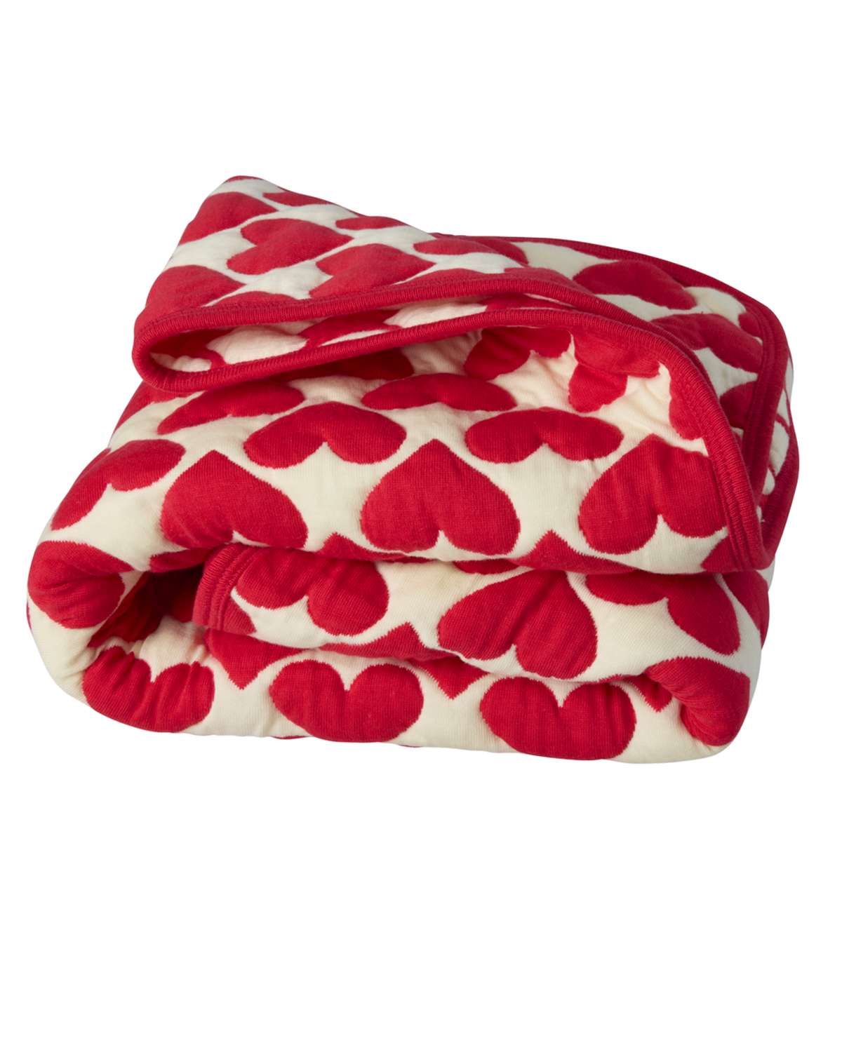 Kids Quilted Blanket in Heart Pattern - Cream and Red