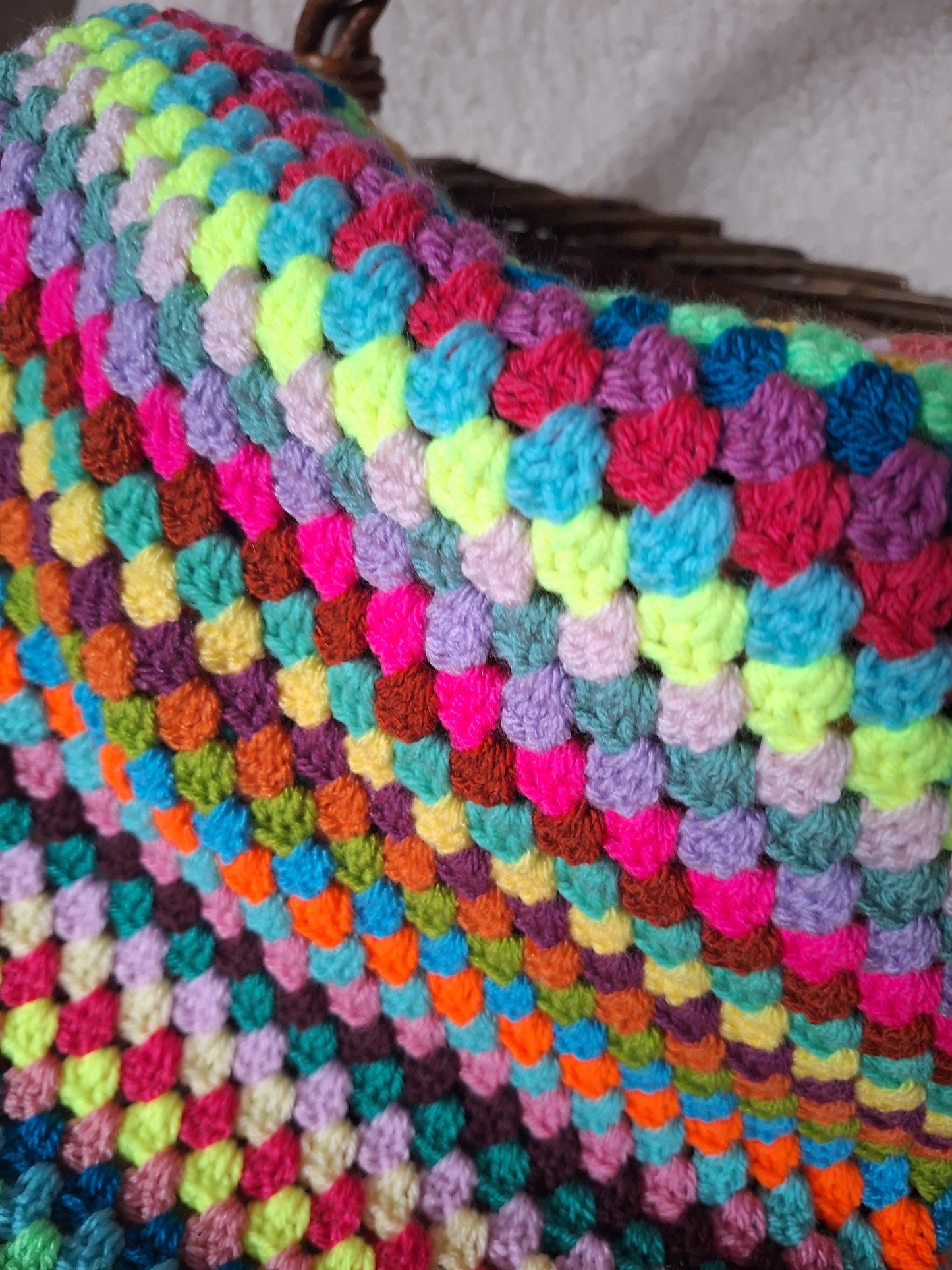 Bright & Bold Random Stripe Granny Stitch Crochet Baby Blanket – Handmade by Denise