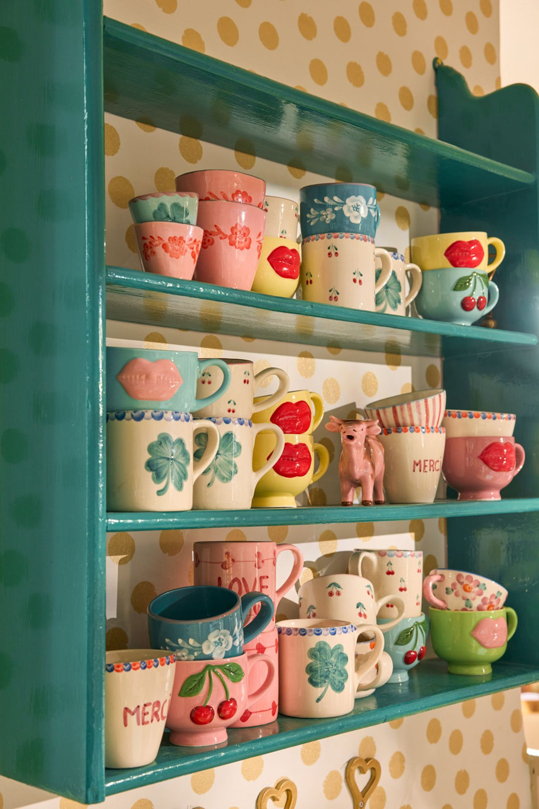 Ceramic Mug with Embossed Soft Pink Lips - Neon Green