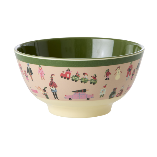 Medium Bowl - Dusty Pink - Holiday Print