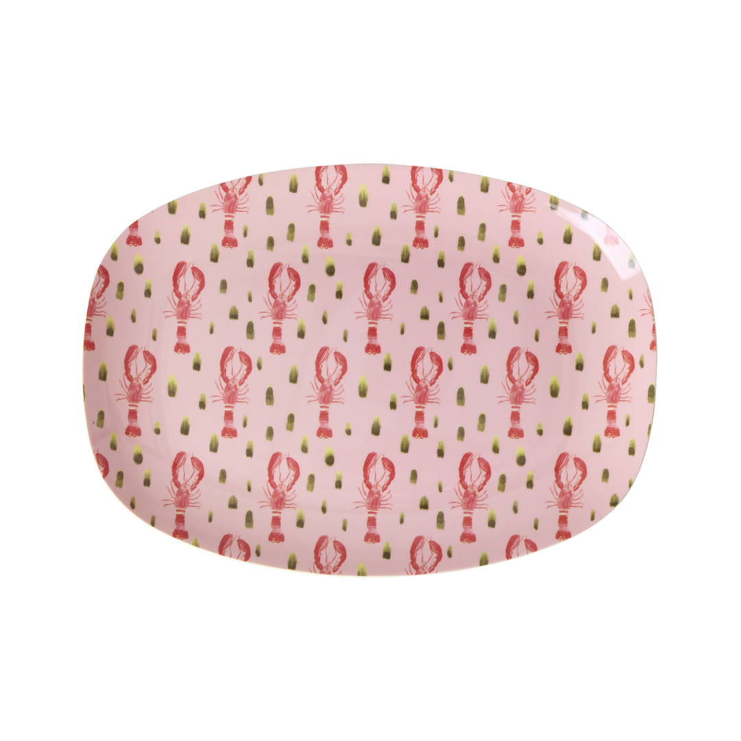 Small Melamine Rectangular Plate - Pink Lobster Print