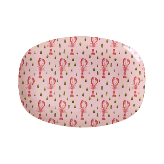 Small Melamine Rectangular Plate - Pink Lobster Print