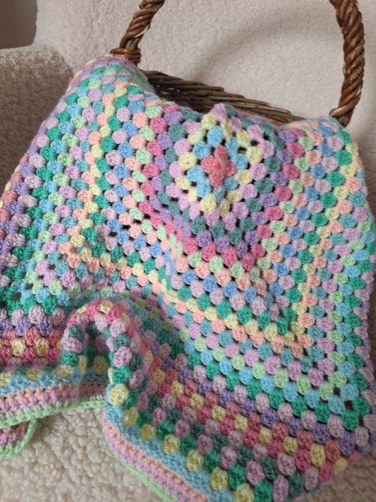 Crochet Granny Square Baby Blanket - Random Pastels