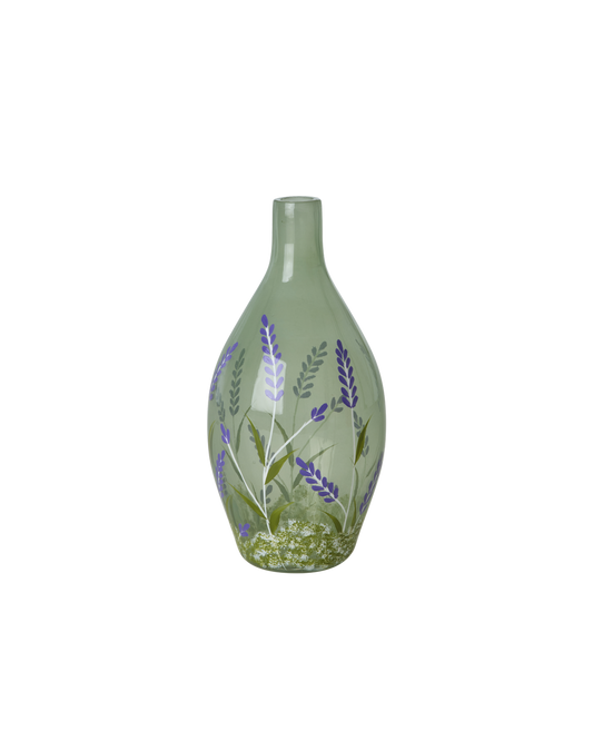 Glass Vase in Green with Purple Flowers - 650ml