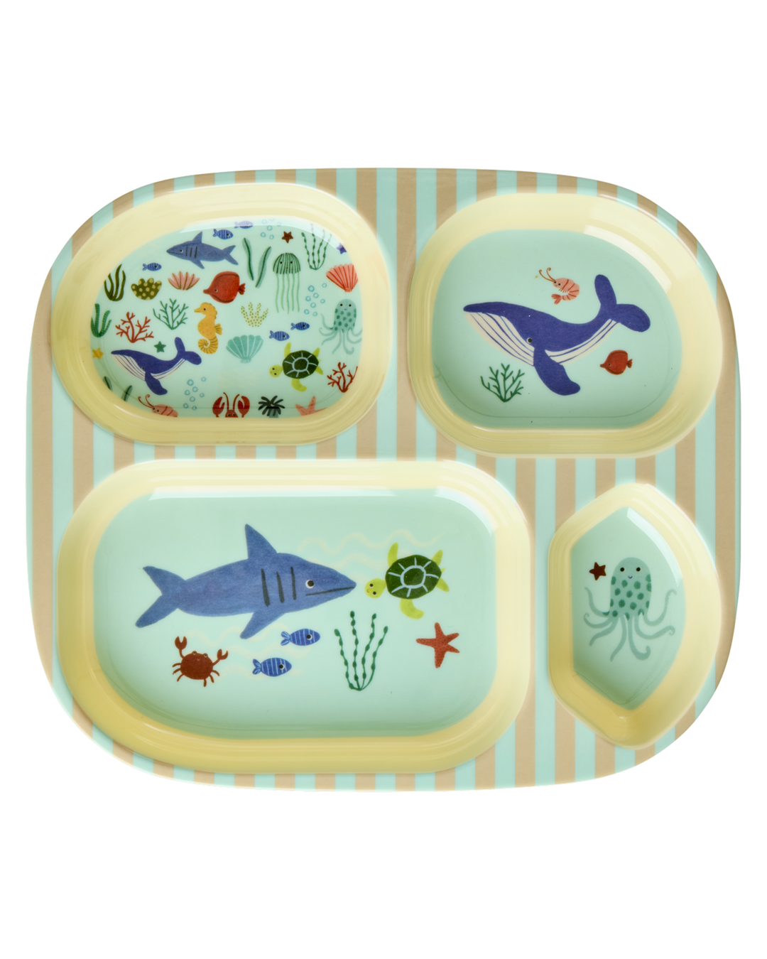 Melamine Kids 4 Room Plate - Blue Ocean Print