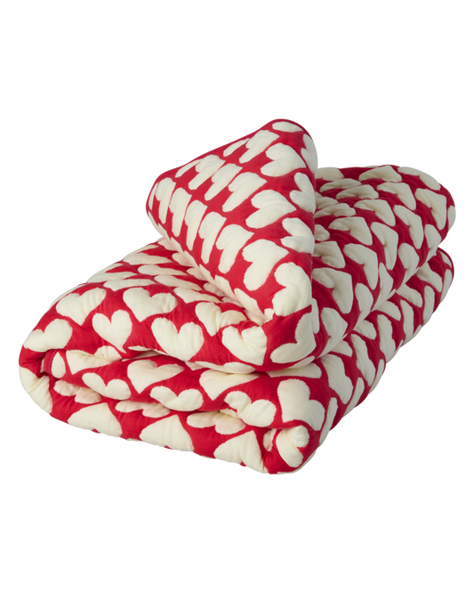 Quilt in Heart Pattern - Cream and Red
