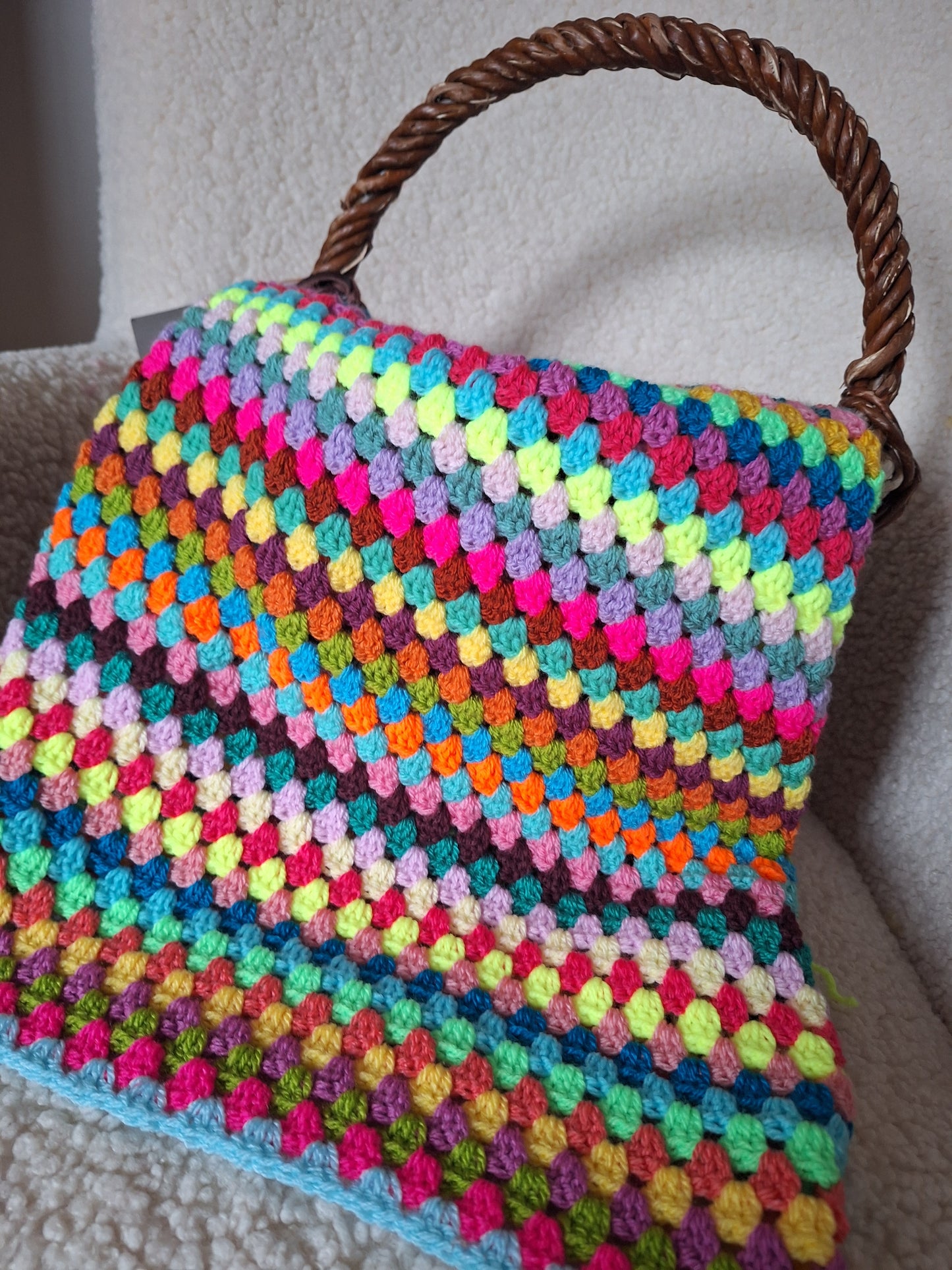 Bright & Bold Random Stripe Granny Stitch Crochet Baby Blanket – Handmade by Denise