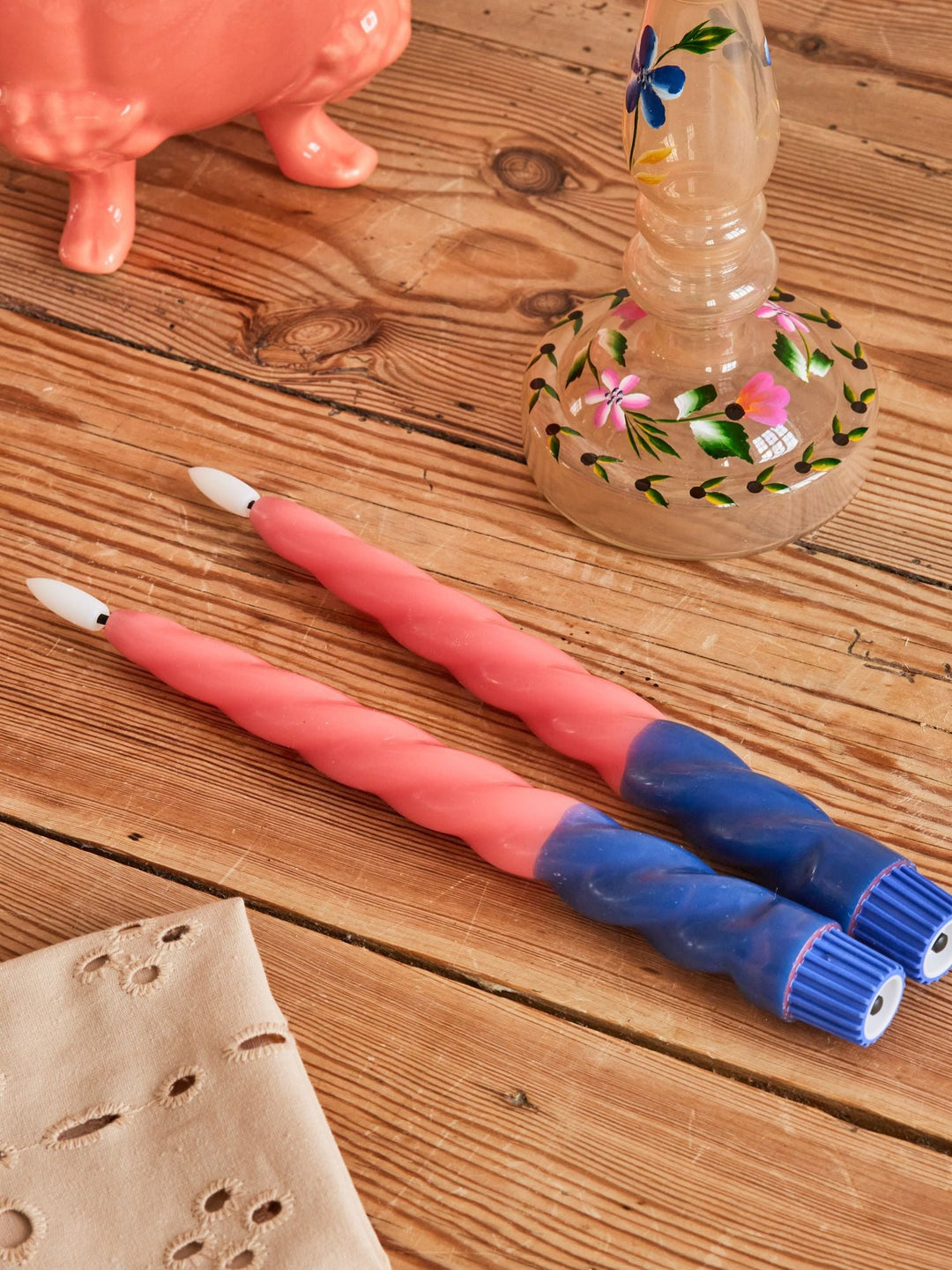 Twist LED Candle in Blue and Coral