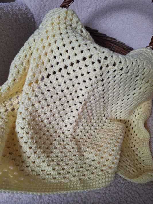Crochet Granny Square Baby Blanket - Lemon