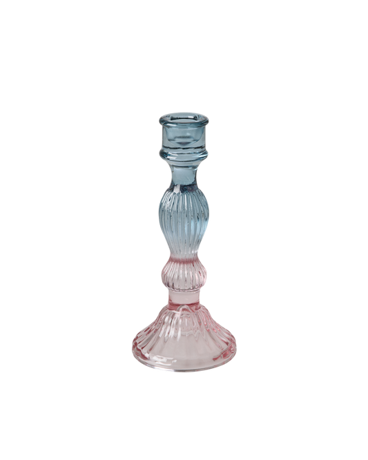 Glass Candle Holder in Two Tone Soft Pink and Blue - Large