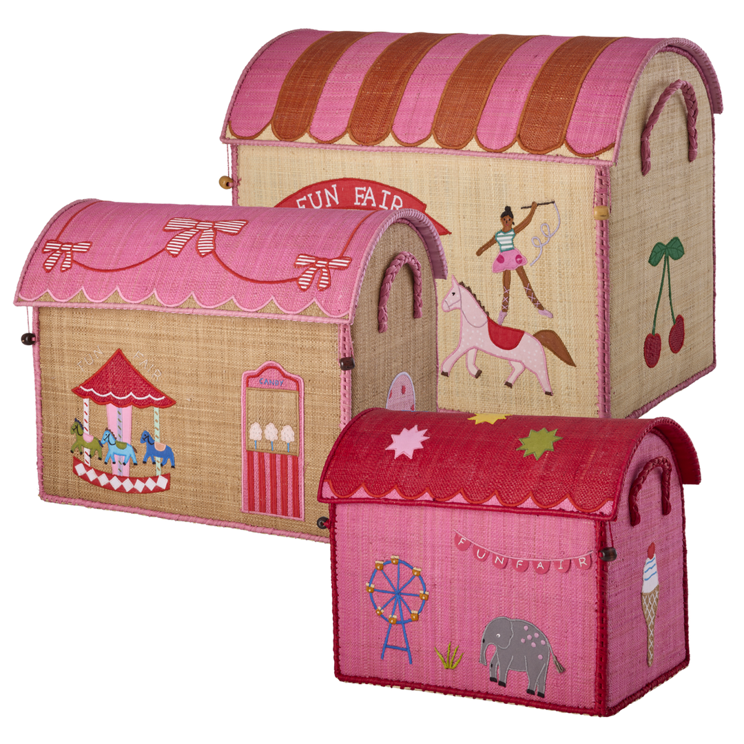 Raffia Toy Baskets - Pink Funfair Theme