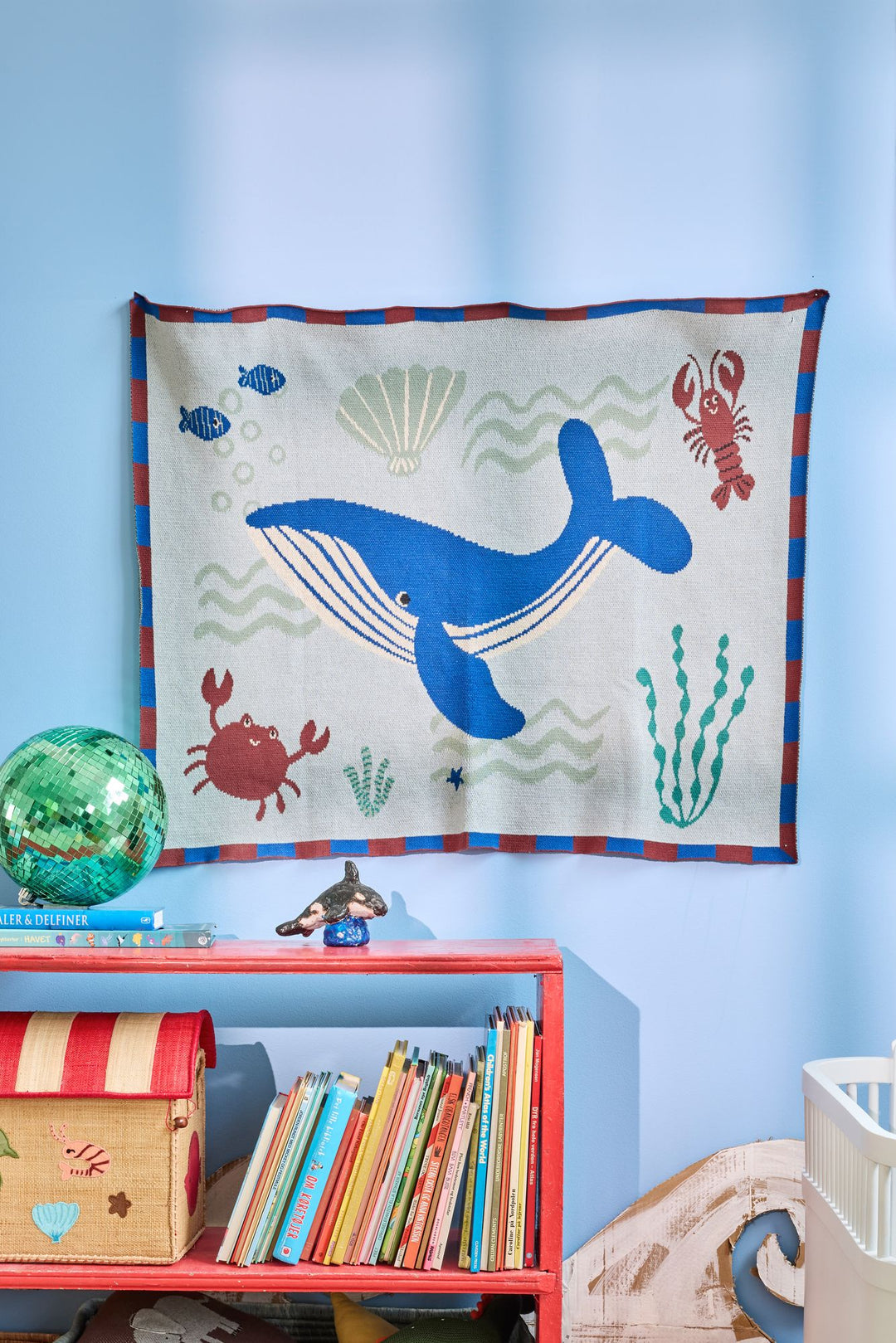 Knitted Baby Blanket with Blue Ocean Design