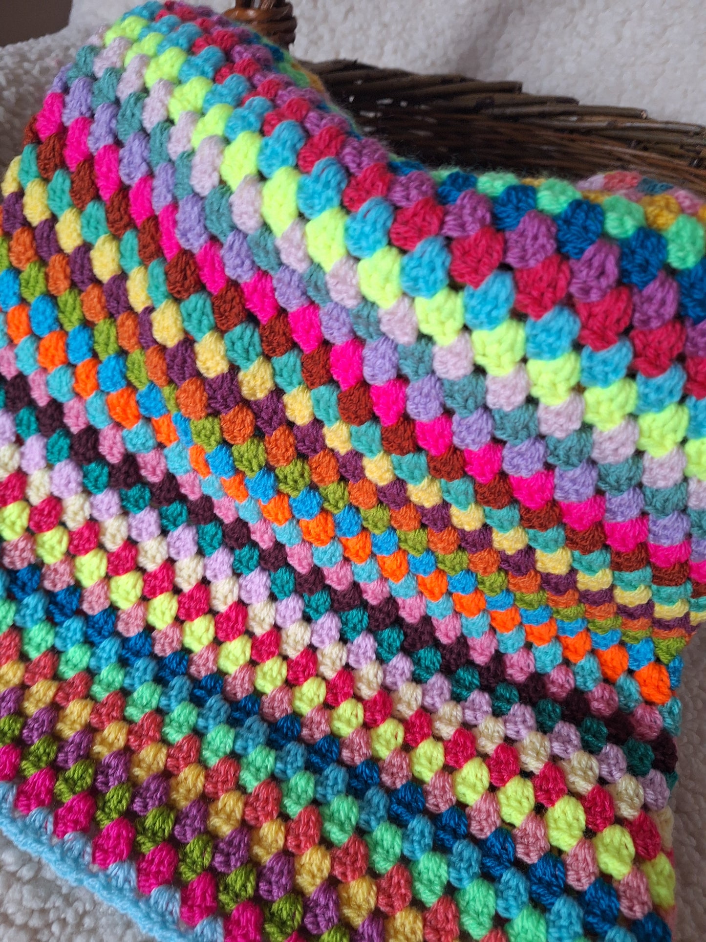Bright & Bold Random Stripe Granny Stitch Crochet Baby Blanket – Handmade by Denise