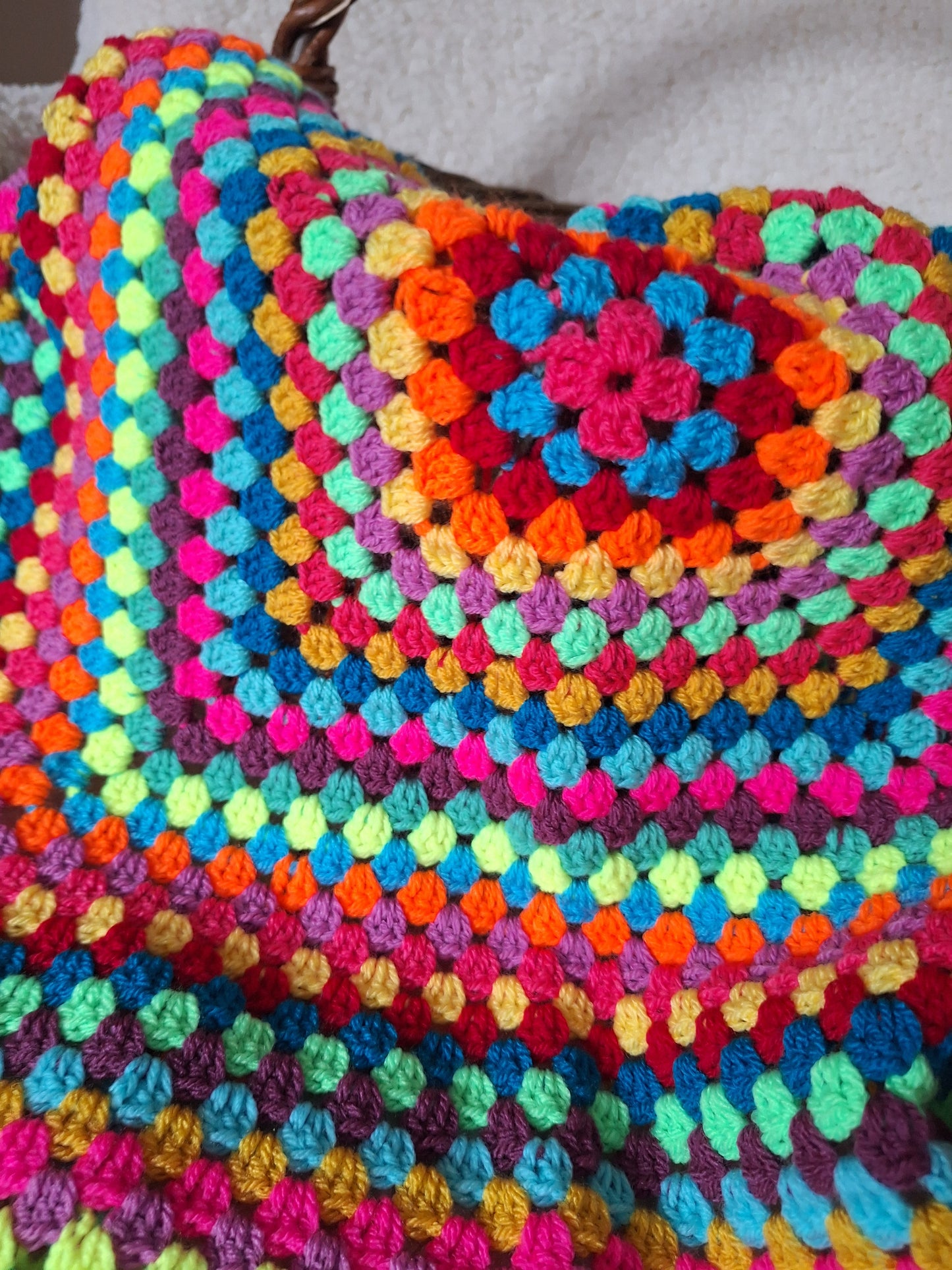 Crochet Granny Square Baby Blanket - Random Rainbow
