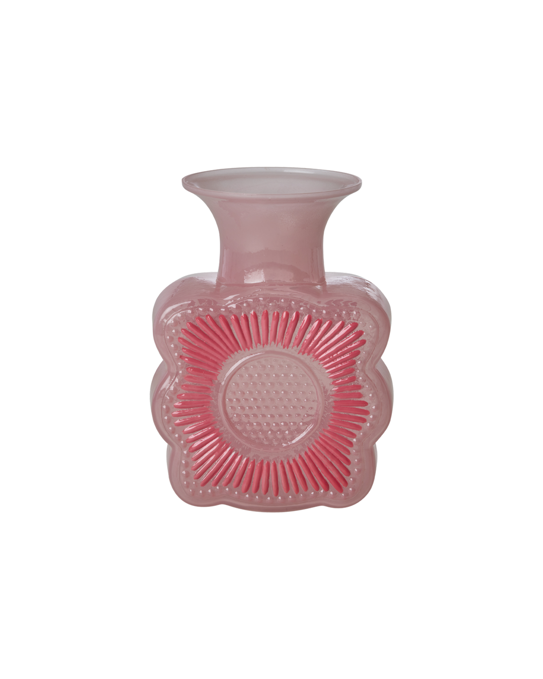 Glass Vase with Embossed Flower Design - Soft Pink - 1L