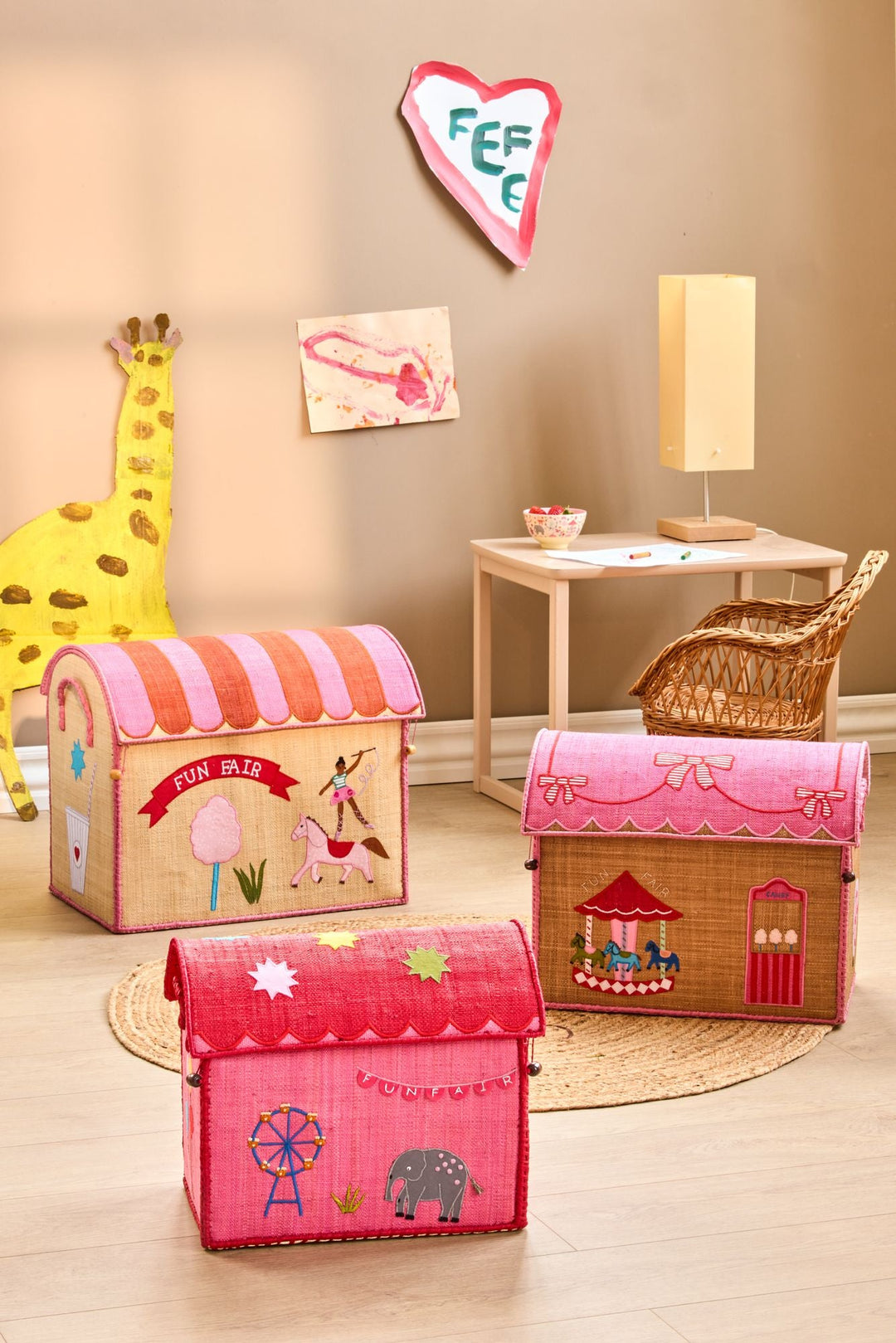 Raffia Toy Baskets - Pink Funfair Theme