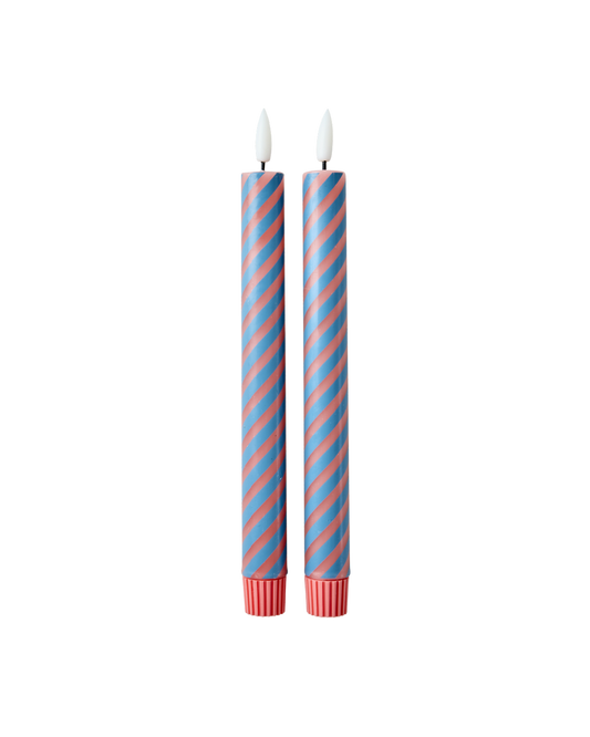 LED Candle in Coral and Petrol Stripes 2 pack