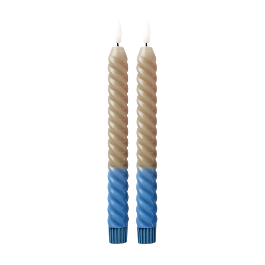 Twisted LED Candle in Sand & Dove Blue - 2 pack