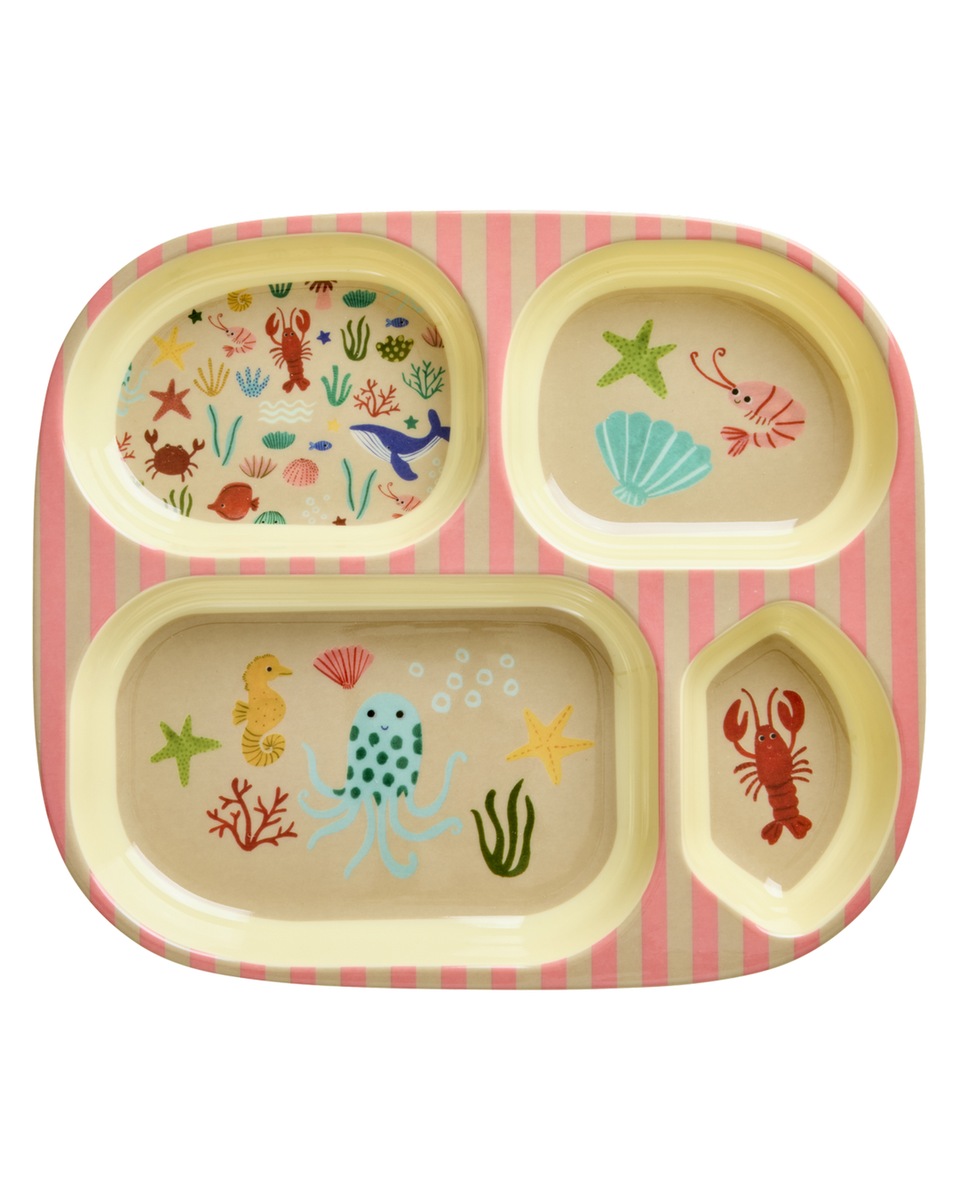 Melamine Kids 4 Room Plate - Coral Ocean Print