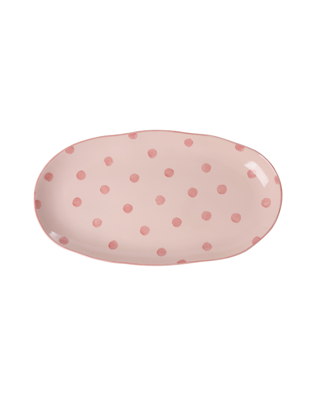 Ceramic Serving Platter in Pink with Coral Dots