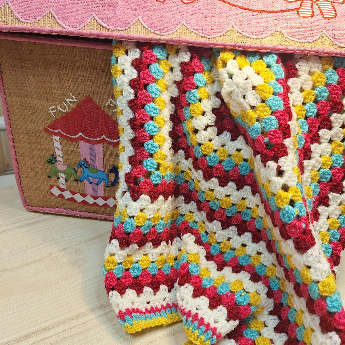 Strawberry Sunshine Granny Square Baby Blanket