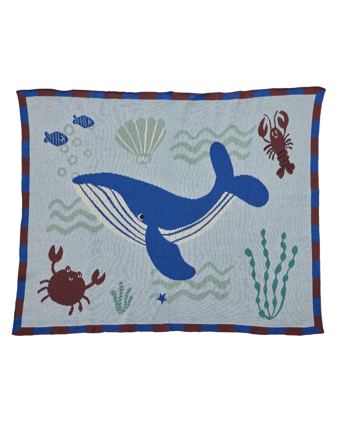 Knitted Baby Blanket with Blue Ocean Design