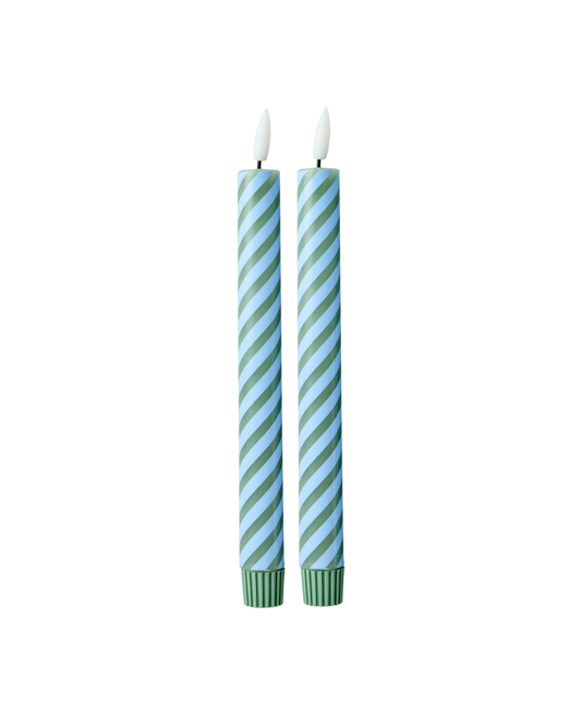 LED Candles in Blue and Green Stripes - 2 Pack