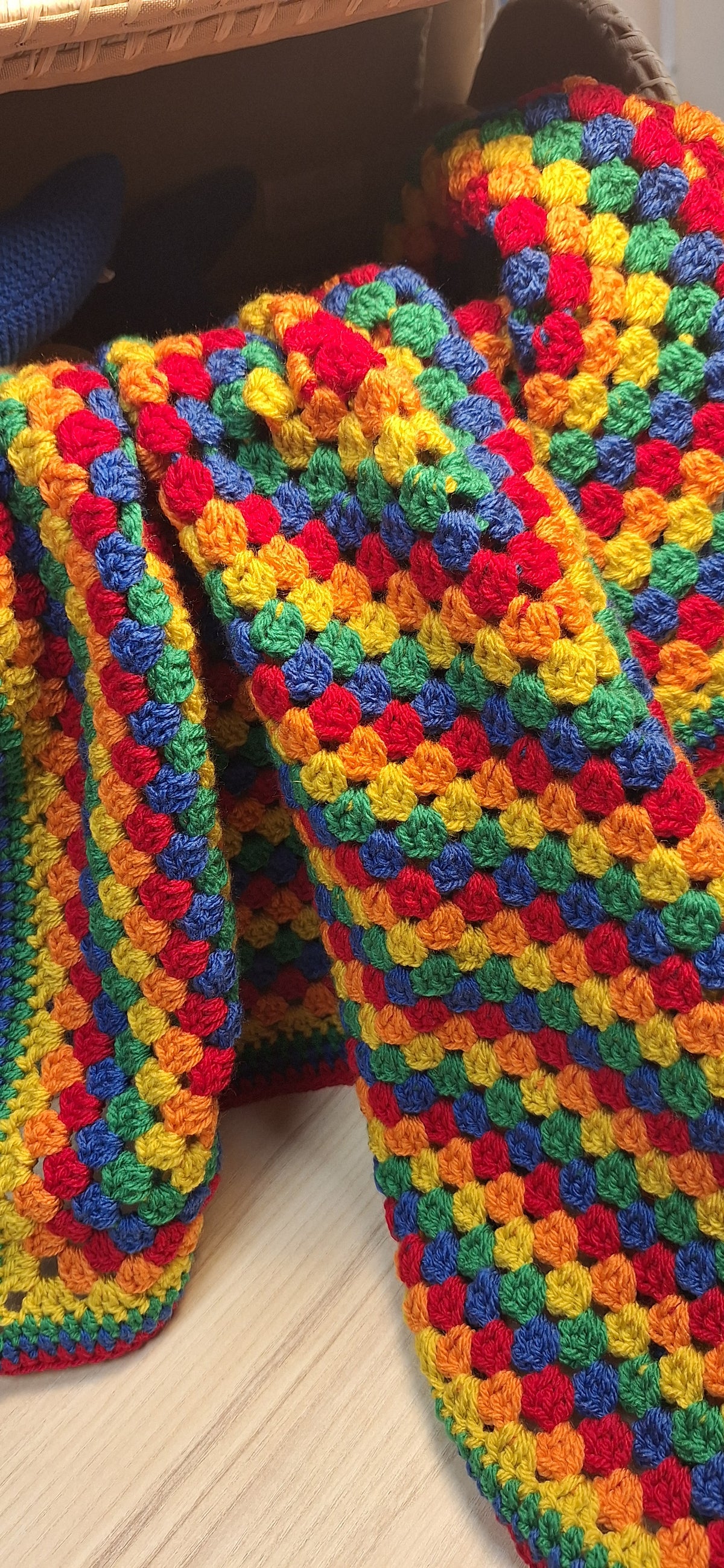 Retro Rainbow Granny Square Baby Blanket